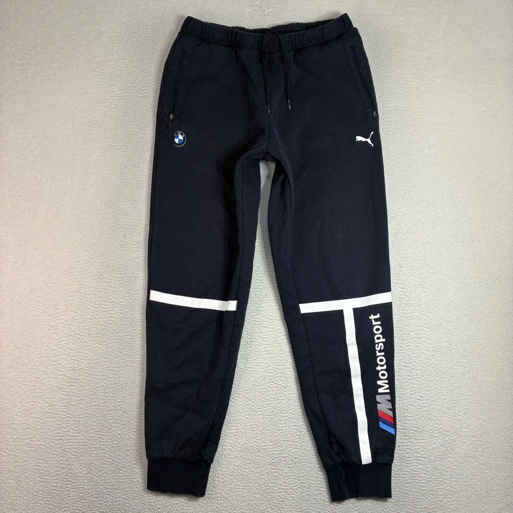 Puma BMW Motorsport Jogger Sweatpants Men M Blue Knit Racing Pants Drawstring